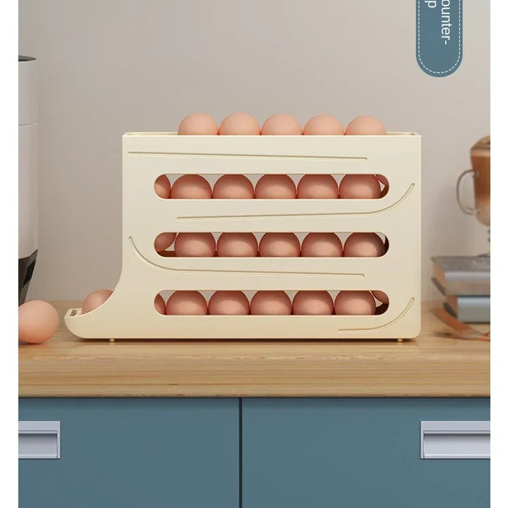 Refrigerator Egg Storage Box 4 Layers Automatic Rolling Egg Holder Kitchen Refrigerator Egg Dispenser Fridge Organizer