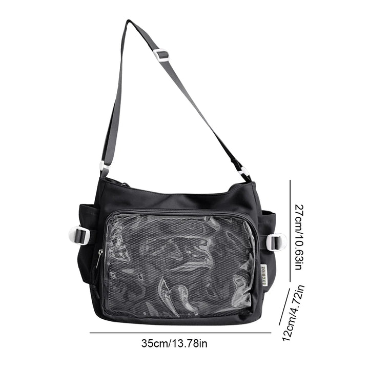 Women Ita Bag Cartoon Book Bag with Clear Window Teenagers School Bag Adjustable Strap Stylish Crossbody Bag Trendy Outdoor Bag