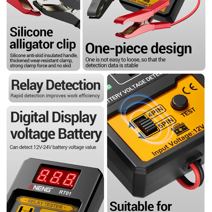 ANENG 11-25V Relay Detector RT01 Digital Universal 4/5 Pins Car Battery Vehicle Detection Digital Display Voltage Battery Tester