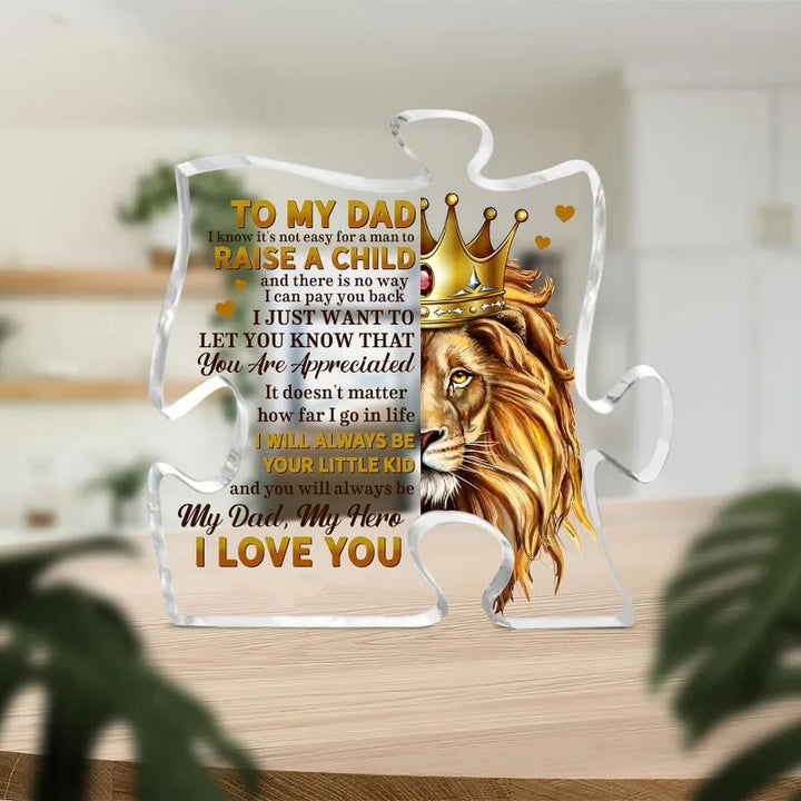 Personalized Dad Keepsake: Puzzle Acrylic Sign (Daughter/Son). Thank You Gift – Father’s Day (Grandpa/Stepdad/Father-in-law).