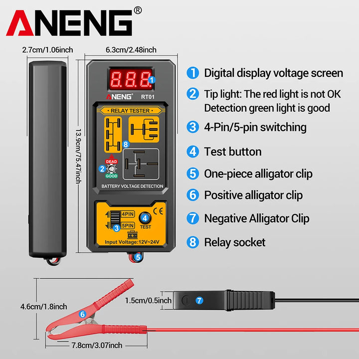 ANENG 11-25V Relay Detector RT01 Digital Universal 4/5 Pins Car Battery Vehicle Detection Digital Display Voltage Battery Tester