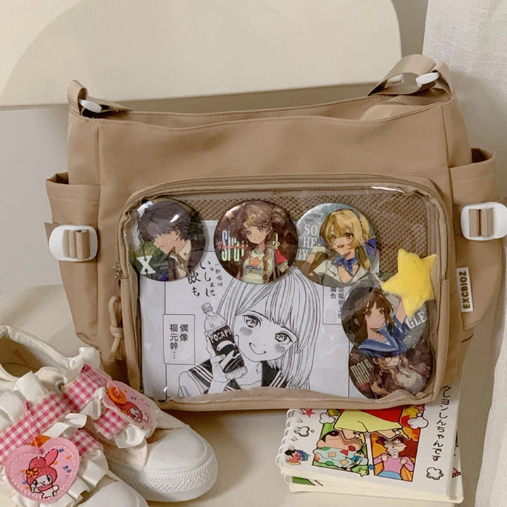 Women Ita Bag Cartoon Book Bag with Clear Window Teenagers School Bag Adjustable Strap Stylish Crossbody Bag Trendy Outdoor Bag