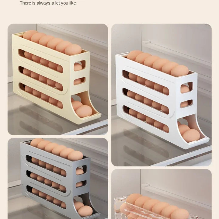 Refrigerator Egg Storage Box 4 Layers Automatic Rolling Egg Holder Kitchen Refrigerator Egg Dispenser Fridge Organizer