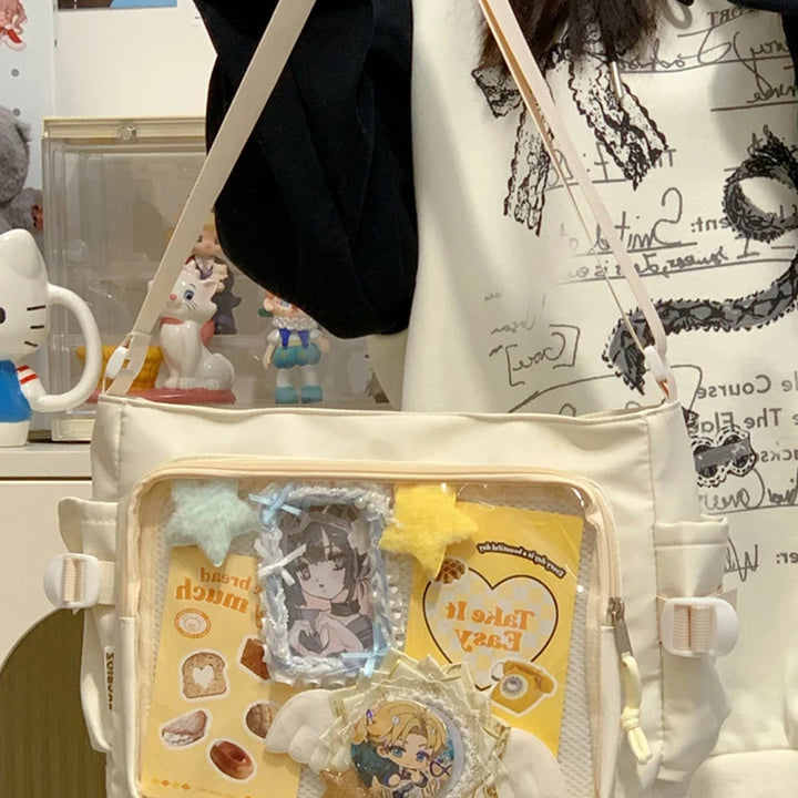 Women Ita Bag Cartoon Book Bag with Clear Window Teenagers School Bag Adjustable Strap Stylish Crossbody Bag Trendy Outdoor Bag