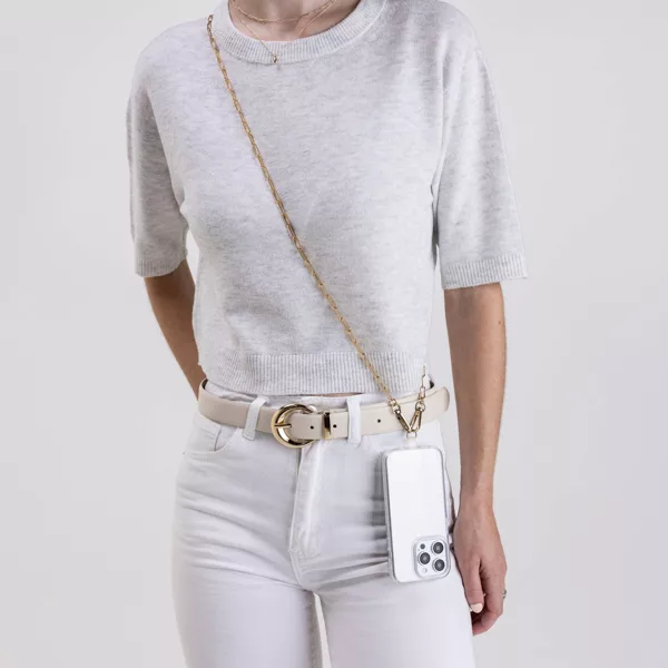 Hello Lux Mixed Metal Link Chain Phone Crossbody Strap - Gold