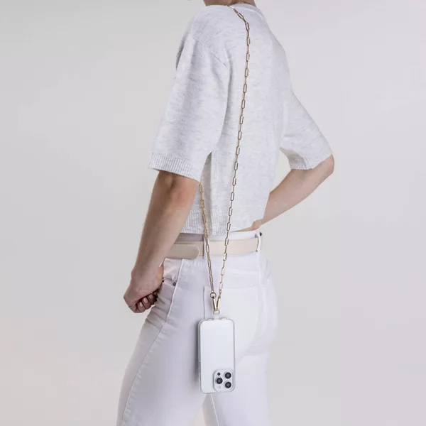 Hello Lux Mixed Metal Link Chain Phone Crossbody Strap - Gold