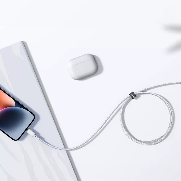 Anker 10' Braided Lightning to USB-a Charging Cable - White: Male-to-Female Connector