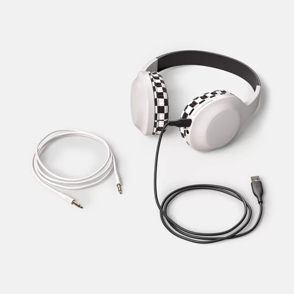 Wireless Built-in-Microphone Headphones - Heyday™ Brown Checkered: on-Ear, USB-C