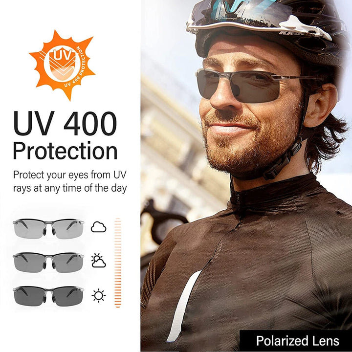 Men Aluminium HD Polarized Photochromic Sunglasses Driving Chameleon Sun Glasses