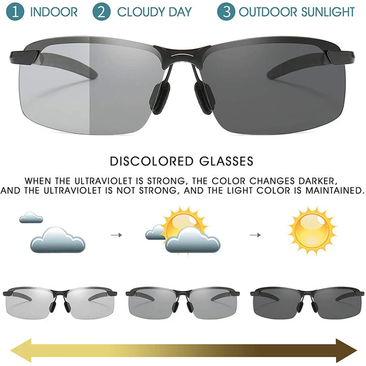 Men Aluminium HD Polarized Photochromic Sunglasses Driving Chameleon Sun Glasses