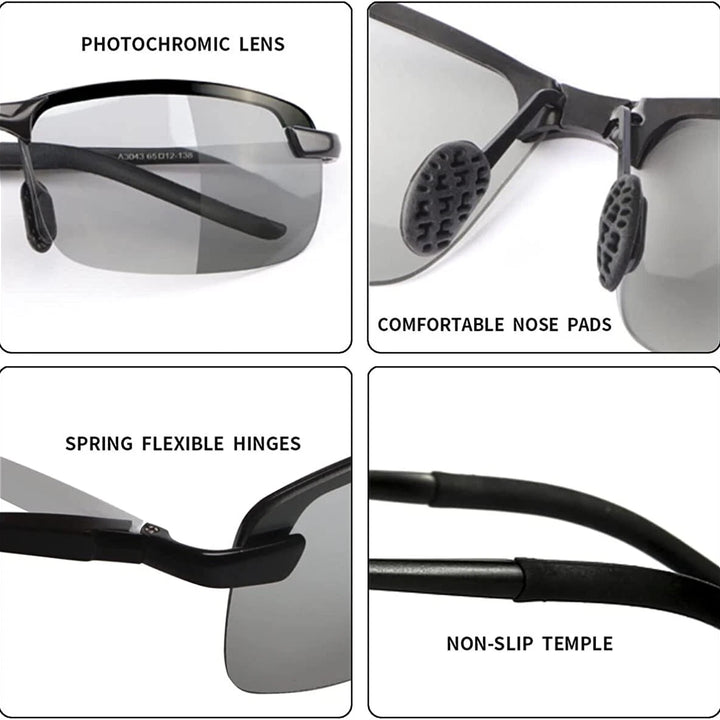 Men Aluminium HD Polarized Photochromic Sunglasses Driving Chameleon Sun Glasses