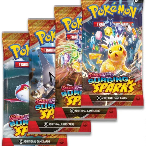 Surging Sparks English booster pack — artwork reference, one pack per purchase